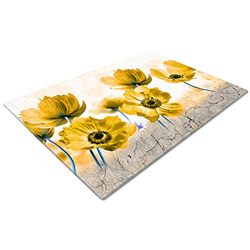 Glass Chopping Board 50 x 40 | Kitchen Worktop Protector | Multifunctional Cutting Board | Work Top Savers | Kitchen Accessories | Extra Large | Yellow White Flowers
