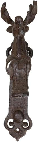 Miniatura 4 de Ebros Gift Aldabas de puerta de hierro fundido con cabeza de ciervo del bosque occidental, estilo rústico, 8 pulgadas de alto, alces decorativos,