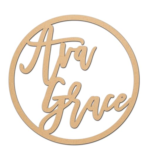 Personalized Circle Wooden Name Sign – Custom Nursery Wall Art, Baby Room Decor, Baby Shower or Birthday Party Decoration, 12-24 Inches, Unfinished Wood, Customizable Baby Name Sign