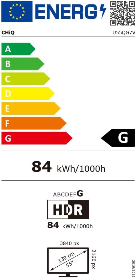 Energy efficiency label for CHIQ U55QG7V TV