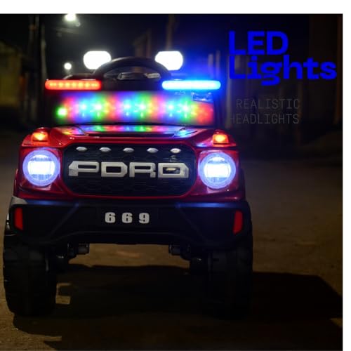 Image of Toyify Driving 4x4 Electric Car for Kids 1 to 6 Years | Ride on Battery Operated Jeep | Loading Capacity of 50 Kg | Bluetooth Music Player | Remote Control & Manual Steering Drive (Ford-Red)