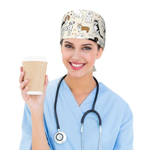 Image of Adjustable Working Cap Breathable Unisex Women Men Elastic Bandage Tie Back Hats Scrub Nursing Doctor Surgeon Cap