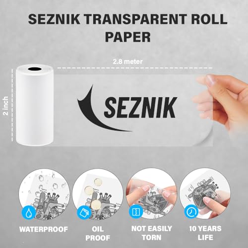 Image of Seznik Transparent Sticky Thermal Paper Rolls, 57mm Width, 2 inch Thermal Paper for Mini Thermal Printer (Transparent-Sticky- 3 Rolls)