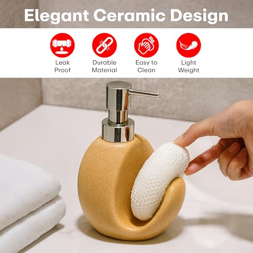 Image of Rioware Outdoor Living Liquid Soap Dispenser, 300ml, Multipurpose Refillable Ceramic Pump for Hand Wash, Dish Wash, Shampoo, Kitchen, Bathroom, and Household Use Pack of 1, Cream