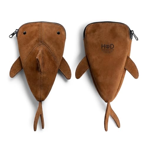 Image of Hide & Drink, Zippered Coin Pouch, Change Bag, Pencil Purse, Scissors Case, Shark Shaped Cable Holder, Wallet, Makeup, Stuffed Animal, Handmade, Full Grain Leather, Swayze Suede
