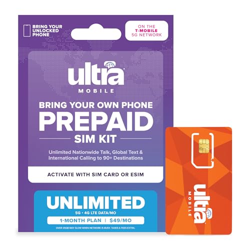 $49/mo. Ultra Mobile Prepaid Phone Plan with Unlimited Talk, Text, & Data for 1 Month (3-in-1 SIM Card Kit)