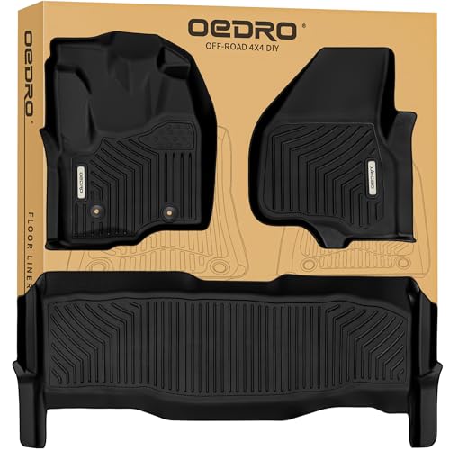 Image of OEDRO Floor Mats Fit for Ford F-250 /F-350 /F-450 Super Cab 2012-2016, TPE All-Weather Custom Fit Front & 2nd Seat 2 Row Liner Set, Black