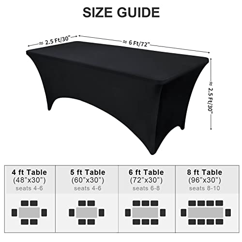 Outdoorlines Fitted Tablecloth Black Table Clothes For 6 Foot Rectangle Table - Elastic Spandex Massage Bed Table Cover, Stretch Wrinkle Free Table Covers For Party, Wedding, Birthday, Banquet, Vendor #TOP1