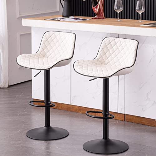 Kidol & Shellder Bar Stools Set Of 2 White Adjustable Barstools Swivel Counter Stools Faux Leather Bar Chairs,3 Mins Quick Assembly,Loads Up To 300Lbs #TOP22