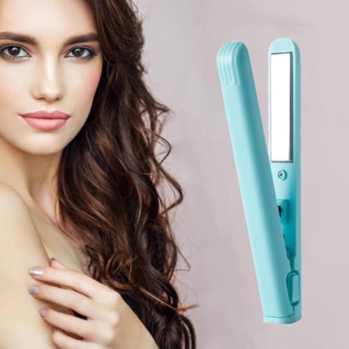 Mini fer à friser double usage, rechargeable par USB, fer à lisser sans fil en céramique pour cheveux longs et courts, convient pour la maison et les voyages (bleu)