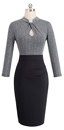 Homeyee Women's Short Sleeve Business Church Dress B430 (6, Gray+Long Sleeve) #TOP1