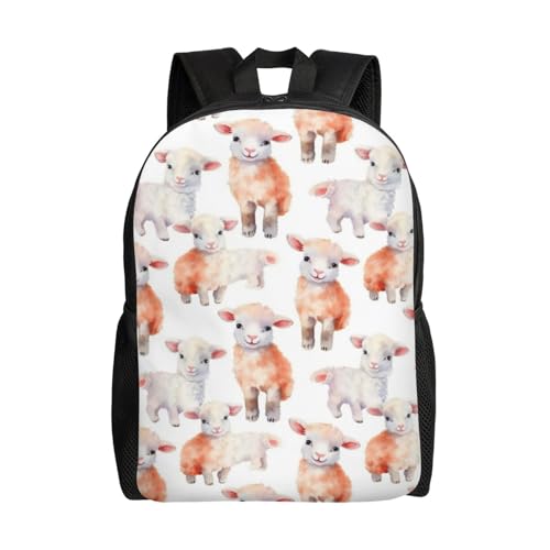 16in Lightweight Travel Backpack Lamb Watercolor Animal Casual Daypack for Outdoor Enthusiasts, Business Men & Women, Travel Ready Design