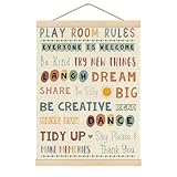 HKTZM Playroom Rules Wooden Poster Hangers 12.5×17 Inch,Playroom Rules Printable Poster Hanger Frame,Playroom Hanging Frames,Educational Motivational Hanging Wall Art Decor For For Classroom Kids Room