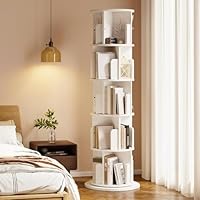 Nordivale 360° Rotating Bookshelf, 5 Tier Revolving White Bookcase, Floor Standing Corner Bookshelf Kids Spinning Book Shelf for Living Room, Bedroom, Study Office, 1 Pack