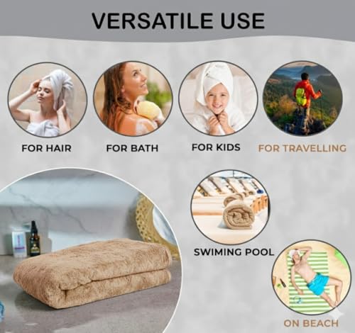 Image of Dribble Coral Fleece Weft Knitting 400gsm Bath Towel 70 x140cm | Ultra Soft, Quick Dry, Highly Absorbent | Lightweight & Skin-Friendly Towel for Bathroom, Gym & Travel, (Brown /Green /Pink, Pack of 3)