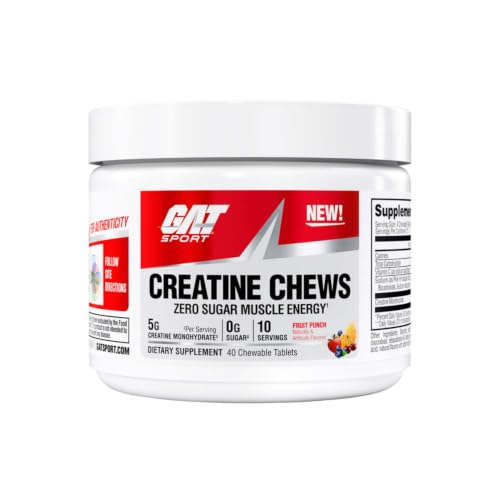 Image of GAT SPORT CREATINE Chews, Fruit Punch, 40 Tablets (10 Servings) | Sugar-Free Chewable Creatine Tablets for Muscle Growth, Muscle Size & Overall Lean Muscle Mass Support*