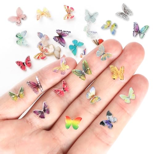 FOIMAS Miniature Butterflies,50 Pcs Micro Butterfly for Crafts Fairy Garden Dollhouse Micro Landscaping Resin Decoration