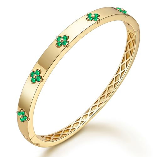 TIMELESSTAR Emerald Gold Bangle Bracelets for Women Gifts Four Leaf