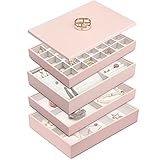 Stapelbare Schmucktabletts Vlando mit Deckel, Schmuckkästchen Groß mit 4 Ebenen, Schmuck Organizer Schubladen aus Weiche Samt, Leder Aufbewahrungsbox Schmuckkasten für Ring Ohrring Halskette Uhren