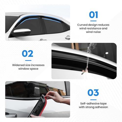Image of F250 Rain Guards - Window Visors for 1999-2016 Ford F250 /F350 /F450 /F550 Super Duty SuperCrew Cab, Out-Channel Side Window Rain Guards for F350 Accessories, 4PCS, Black