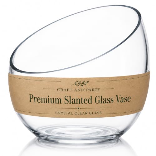 Craft And Party, Slant Cut Bowl Glass, Glass Fish Bowl Vase, 6" Height x 7" Width Fruit Jar, Candy...