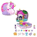 Polly Pocket Compact Playset, Unicorn Tea Party with 2 Micro Dolls & Accessories, Travel Toys with Surprise Reveals