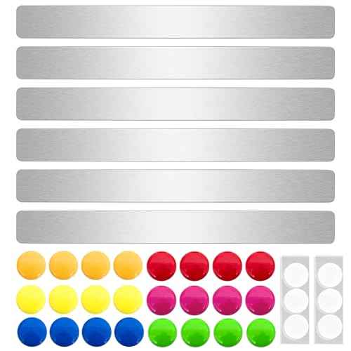 Tmefoy 6 pizarras magnéticas de 30 x 3 cm, plateadas, autoadhesivas, con 24 imanes fuertes, para tablón de anuncios magnéticos y pizarras blancas