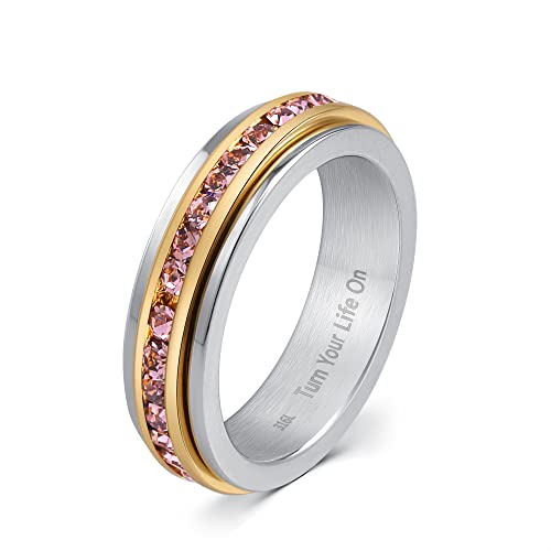 Image of Muses Art Design Fidget Rings, Anxiety Rings, Spinner Rings, Band Rings with Birthstone, Stainless Steel, Women and Men, Meditation Rings, Thumb Rings, Stress Relieving and Anxiety Reducing