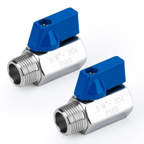 CTJfyrdian 2 Pack 3/8" Mini Ball Valve, 304 Stainless Steel Water Flow Control Male x Female NPT Threaded Shut-Off Drain Valves with Quarter Turn Operation
