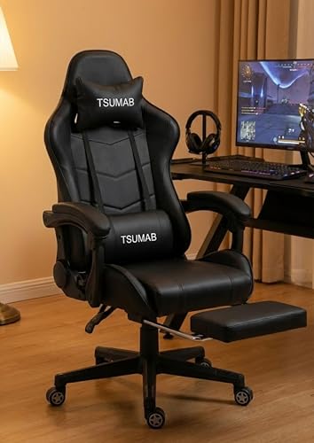 Image of Ergonomic Gaming Chair with Adjustable Recline, Footrest & Lumbar Support - High-Back PU Leather Office & Gaming Chair for Home, Work & Gaming
