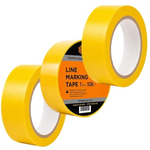 GTSE 2 inch x 108 ft Yellow PVC Vinyl Floor Tape, Safety Marking Tape, 3 Rolls, 6 mil Thick, Suitable for Dance Floors, Gyms, Warehouses, Sports Facilities