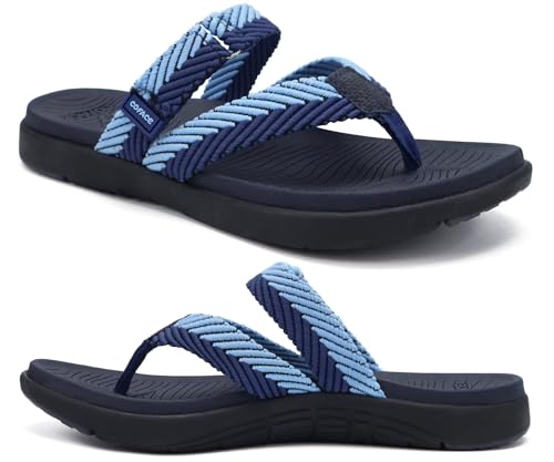 COFACE Womens Trendy Orthotic Flip Flops Lightweight Yoga Mat Thick Cushion Walking Thong Sandals Adjustable Slip On Slippers With Comfortable Plantar Fasciitis Arch Support