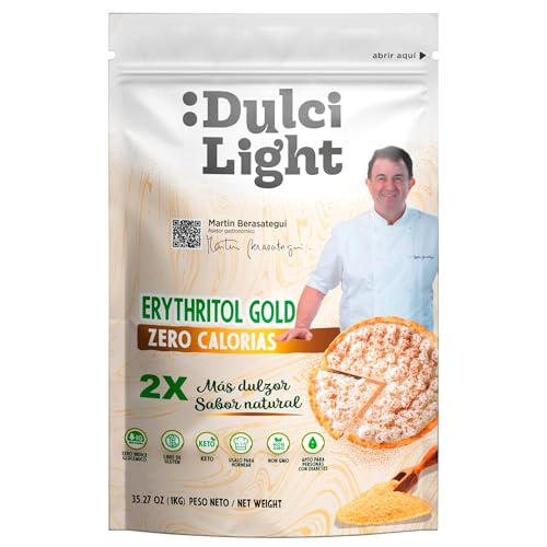 Dulci Light Erythritol Sweetener Gold - Zero Calorie Brown Sugar Alternative Sweetens Twice as Much as Sugar - Keto, Vegan, Coeliac and Diabetic Friendly Sugar Free Granules for Food and Drinks - 1kg