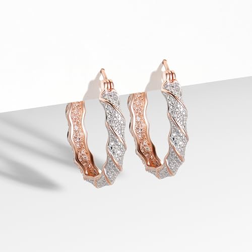 Amazon Essentials Plated Bronze 0.01 cttw Diamond Accent Twisted Hoop Earrings, 14k Rose Gold, Versatile Quarter Size