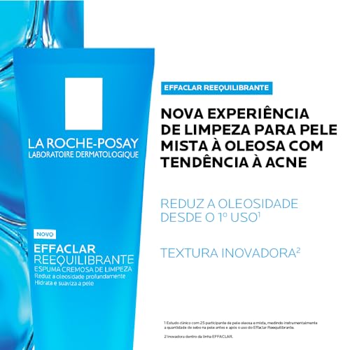 La Roche-Posay Effaclar Reequilibrante 100g, Espuma Cremosa de Limpeza para Peles Mistas a Oleosas.