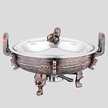 Commercial Round Chafing Dish, Chafing Dishes & Food Warmers, Round Chafer Catering Buffet Server Set with Food Pan and Fuel Holders, for Kitchen Party Dining Buffet,Red copper color