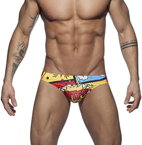 Mens Bikini Briefs Underwear Printed Swimwear Sexy Bikini Novelty Swimming Briefs Low Waist Drawstring Swim Underwear with Removable Cup
