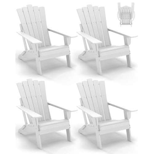 GREENVINES Folding-Adirondack-Chairs-Set-of-4 | HDPE Plastic | Throne Series | Fire Pit Chair | All Weather | for Outdoor Patio Deck Backyard Poolside