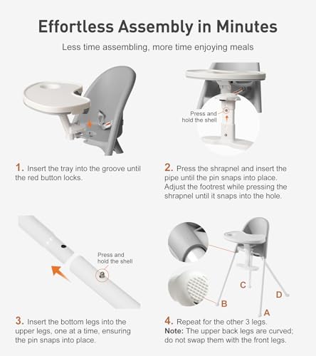 Mallify Foldable High Chair, Space-Saving Portable Baby High Chair with Removable Double Tray, Modern Convertible Baby Feeding Chair, Lightweight, Easy to Clean, Gray - Thumbnail 4