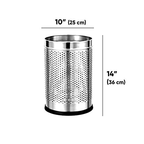 Image of Stainless Steel 18 Litre Open Perforated Dustbin Without Lid | Suitable for Dry Waste | Steel Dustbin For Home, Bedroom, Rooms, Office, Indoor, Outdoor, Kitchen, Washroom, Bathroom Large - 10 inch x 14 inch