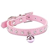 Collar de gato de diamante para gatitos pequeños perrito cachorro con hebilla y campana Rosado