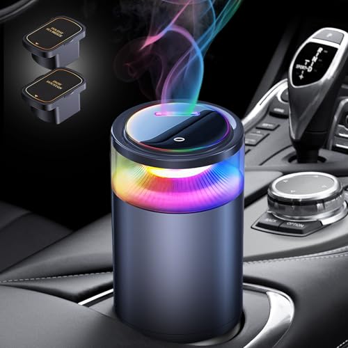 Smart Car Diffuser Air Freshener, Aroma Diffuser with Auto ON/OFF & 3 Modes & 8 LED Lights & Battery Powered | Ultrasonic Atomizer | Essential Car Accessories (Snow Mountain, Sea Breeze)