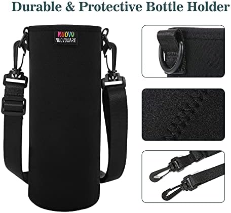 Nuovoware Water Bottle Carrier Bag, Premium Neoprene Portable Insulated Water bottle Sling Holder Bag 1000ML with Adjustable Shoulder Strap for Men Women Kids Hiking, Sling Bottle Bag Case, Black