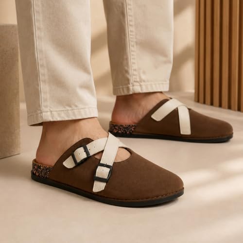 Image of layasa Men Cross Strap Clog Slipper | Colourblock Buckle Strap Slip-On Casual Slippers | Men's Mule Clogs /Closed-Toe Slippers