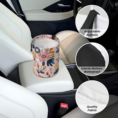 Image of Car Trash Bag Abstract Pink Flowers Waterproof Trash Small Car Can Portable Collapsible Car Garbage Can Hanging for Back Seat Floor or Hanging Headrest Car Decor Road Trip Essentials