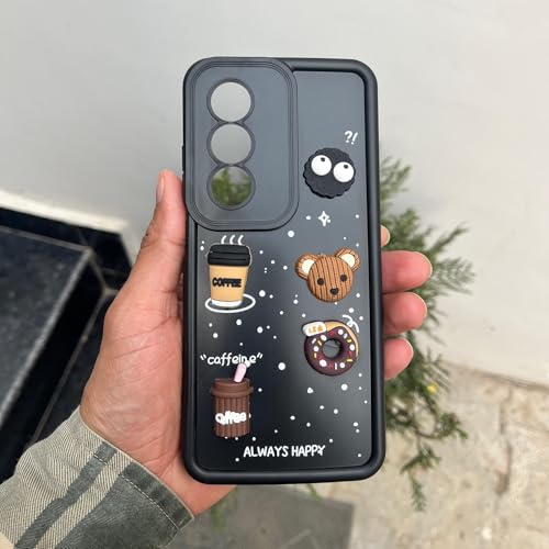 Image of Outlouders Back Cover for Oppo A3 Pro 5G | 3D Cartoon Bear Cute Fun Silicone Full Body Protection Bumper Case (Black)