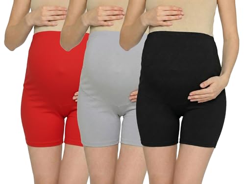 Image of Women's High Waist & Mid-Thigh Cotton Lycra Maternity Shorts|Pregnancy Panty|Maternity Panties Over The Belly for The Pre & Post Pregnancy