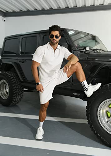 Kuyigo Men's Polo Shirt And Shorts Set Summer White Beach Outfits For Men2 Piece Tracksuit White 3Xl #TOP5