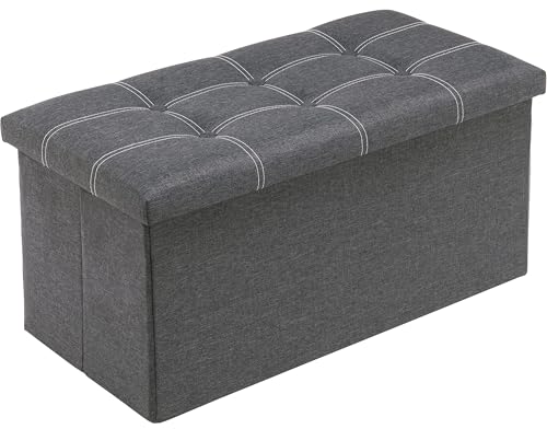 Image of Youdesure Folding Storage Ottoman Bench, Footrest Couch for Living Room, 30 inch Storage Bench with Padded Seat for Bedroom Hallway, Holds up to 350lbs, Linen Fabric Grey