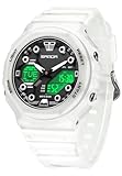 Gosasa Unisex Digital Sports Watch 5ATM Waterproof Tactical Analog-Digital Watch with Stopwatch, Alarm, LED Backlight, Transparent Strap – Military Style for Men & Women